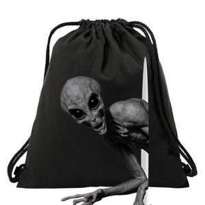 Grey Alien Peaking  Area 51 UFO Abduction Drawstring Bag