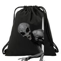 Grey Alien Peaking  Area 51 UFO Abduction Drawstring Bag