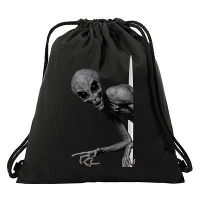 Grey Alien Peaking  Area 51 UFO Abduction Drawstring Bag