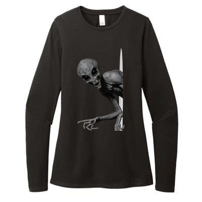 Grey Alien Peaking  Area 51 UFO Abduction Womens CVC Long Sleeve Shirt