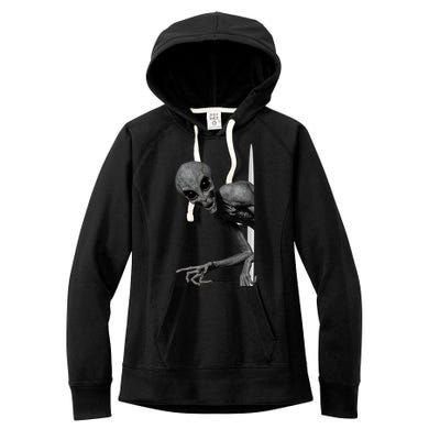 Grey Alien Peaking  Area 51 UFO Abduction Women's Fleece Hoodie