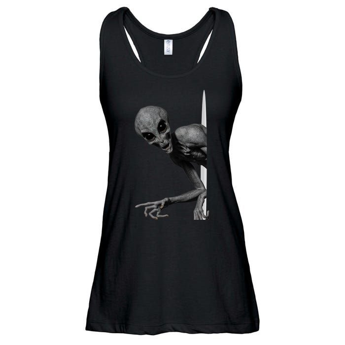 Grey Alien Peaking  Area 51 UFO Abduction Ladies Essential Flowy Tank