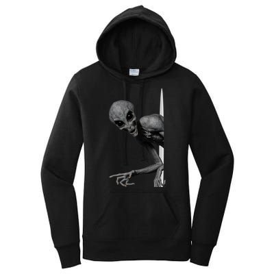 Grey Alien Peaking  Area 51 UFO Abduction Women's Pullover Hoodie