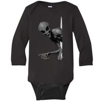 Grey Alien Peaking  Area 51 UFO Abduction Baby Long Sleeve Bodysuit