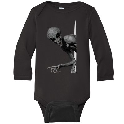 Grey Alien Peaking  Area 51 UFO Abduction Baby Long Sleeve Bodysuit