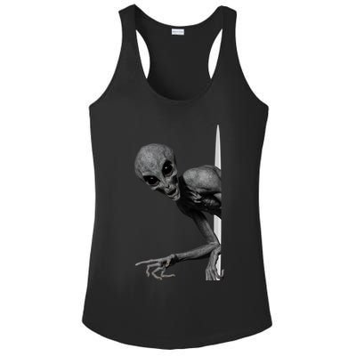 Grey Alien Peaking  Area 51 UFO Abduction Ladies PosiCharge Competitor Racerback Tank