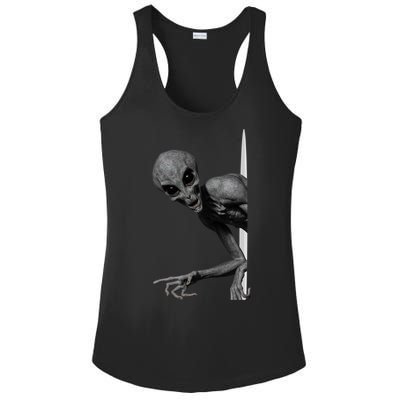 Grey Alien Peaking  Area 51 UFO Abduction Ladies PosiCharge Competitor Racerback Tank