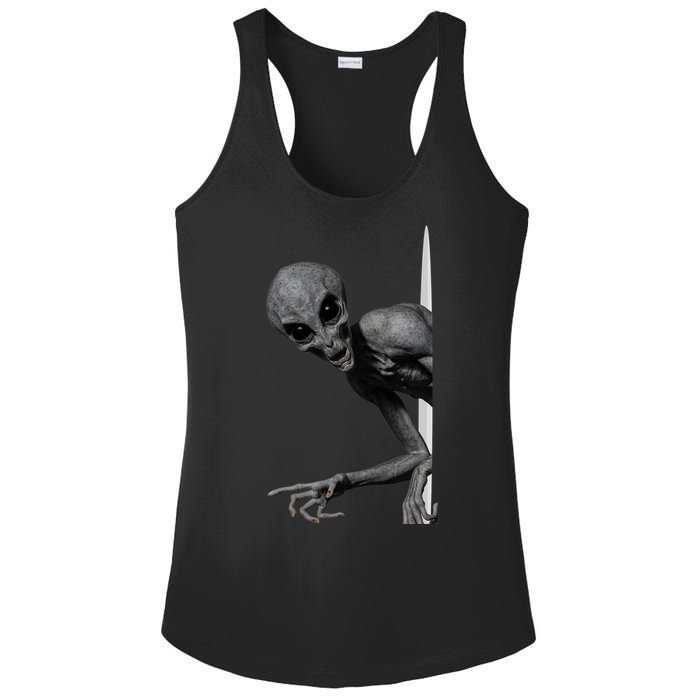 Grey Alien Peaking  Area 51 UFO Abduction Ladies PosiCharge Competitor Racerback Tank