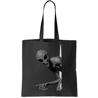 Grey Alien Peaking  Area 51 UFO Abduction Tote Bag