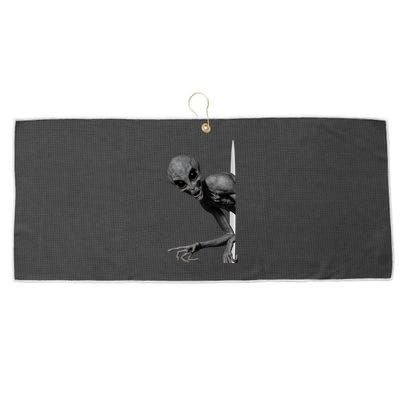 Grey Alien Peaking  Area 51 UFO Abduction Large Microfiber Waffle Golf Towel