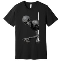 Grey Alien Peaking  Area 51 UFO Abduction Premium T-Shirt