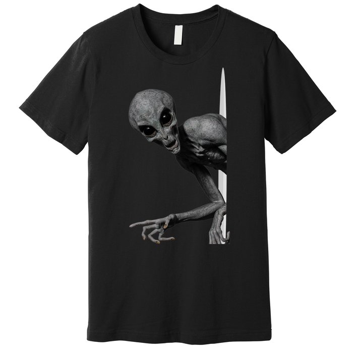 Grey Alien Peaking  Area 51 UFO Abduction Premium T-Shirt