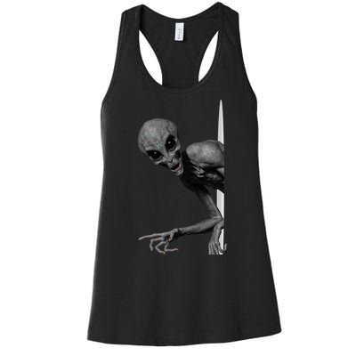 Grey Alien Peaking  Area 51 UFO Abduction Women's Racerback Tank