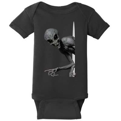 Grey Alien Peaking  Area 51 UFO Abduction Baby Bodysuit