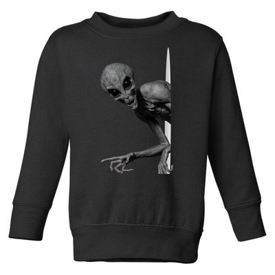 Grey Alien Peaking  Area 51 UFO Abduction Toddler Sweatshirt