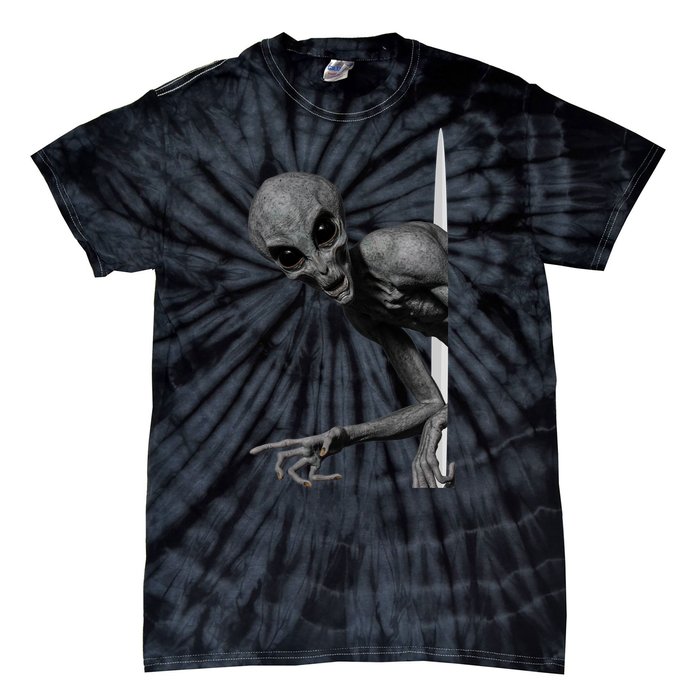 Grey Alien Peaking  Area 51 UFO Abduction Tie-Dye T-Shirt