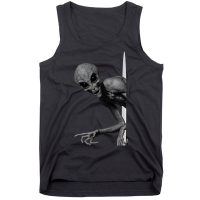 Grey Alien Peaking  Area 51 UFO Abduction Tank Top