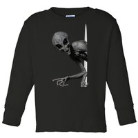 Grey Alien Peaking  Area 51 UFO Abduction Toddler Long Sleeve Shirt