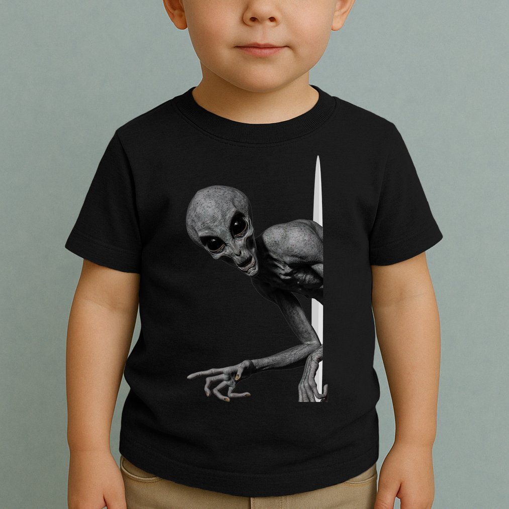 Grey Alien Peaking  Area 51 UFO Abduction Toddler T-Shirt