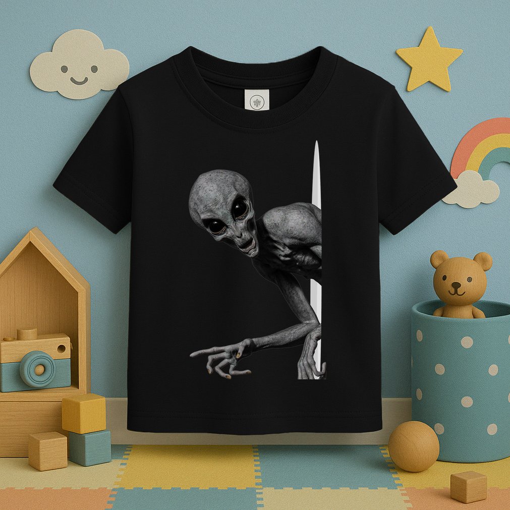 Grey Alien Peaking  Area 51 UFO Abduction Toddler T-Shirt