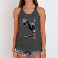 Grey Alien Peaking  Area 51 UFO Abduction Women's Knotted Racerback Tank