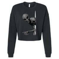 Grey Alien Peaking  Area 51 UFO Abduction Cropped Pullover Crew