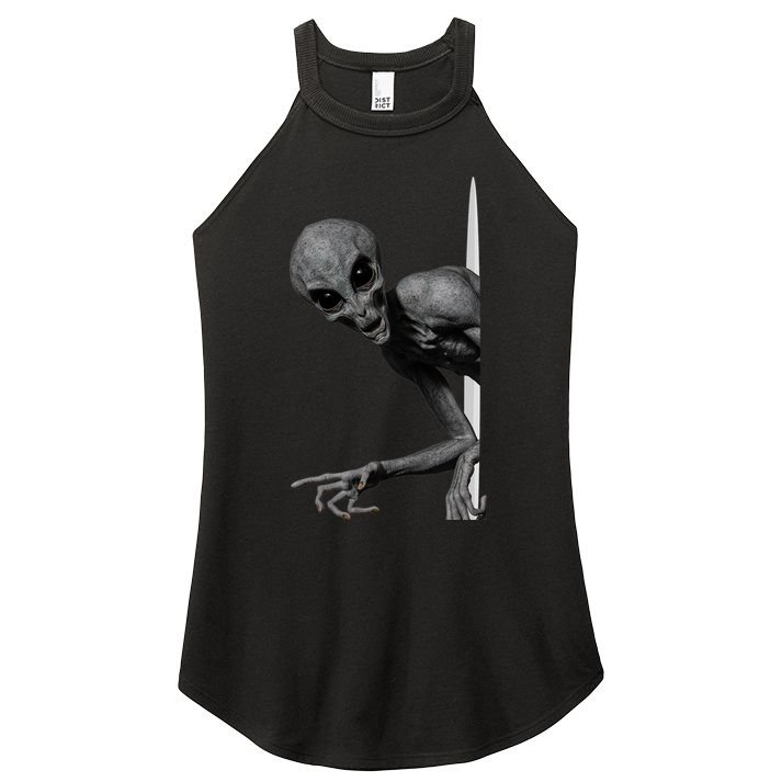 Grey Alien Peaking  Area 51 UFO Abduction Women's Perfect Tri Rocker Tank