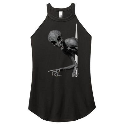 Grey Alien Peaking  Area 51 UFO Abduction Women's Perfect Tri Rocker Tank