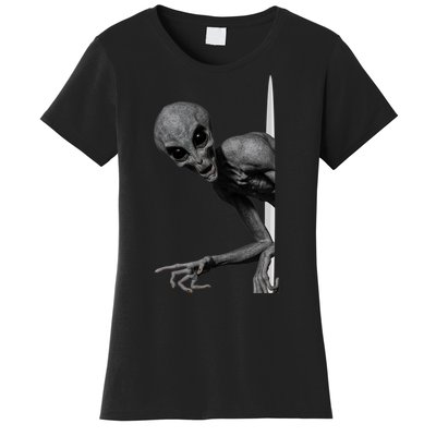 Grey Alien Peaking  Area 51 UFO Abduction Women's T-Shirt