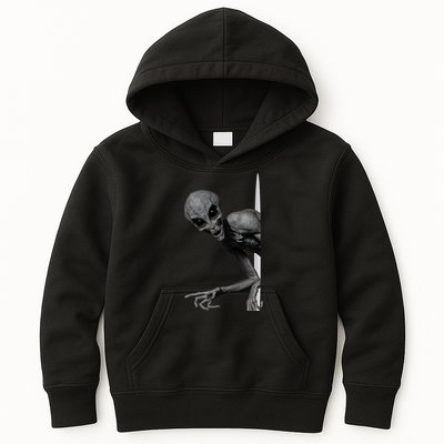 Grey Alien Peaking  Area 51 UFO Abduction Kids Hoodie