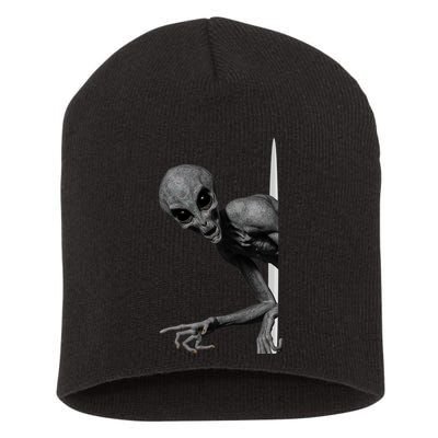 Grey Alien Peaking  Area 51 UFO Abduction Short Acrylic Beanie