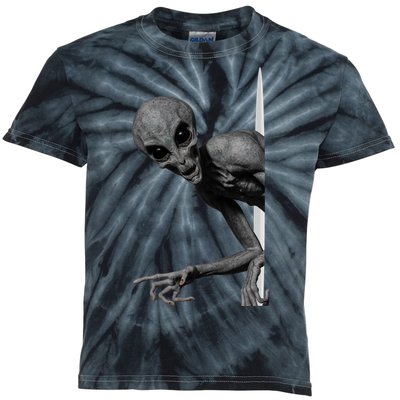 Grey Alien Peaking  Area 51 UFO Abduction Kids Tie-Dye T-Shirt