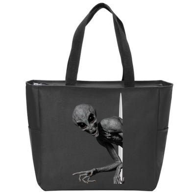 Grey Alien Peaking  Area 51 UFO Abduction Zip Tote Bag