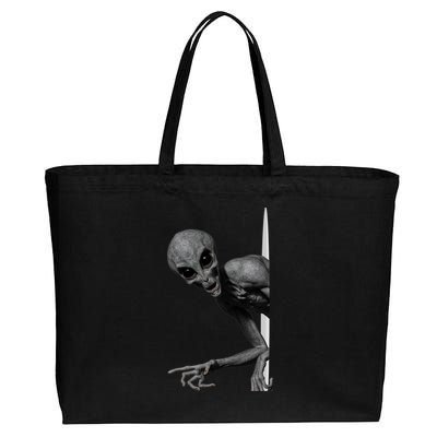 Grey Alien Peaking  Area 51 UFO Abduction Cotton Canvas Jumbo Tote