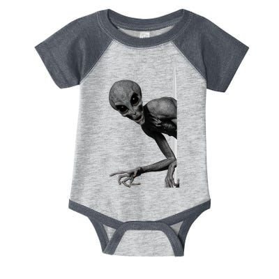 Grey Alien Peaking  Area 51 UFO Abduction Infant Baby Jersey Bodysuit