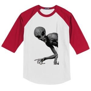 Grey Alien Peaking  Area 51 UFO Abduction Kids Colorblock Raglan Jersey