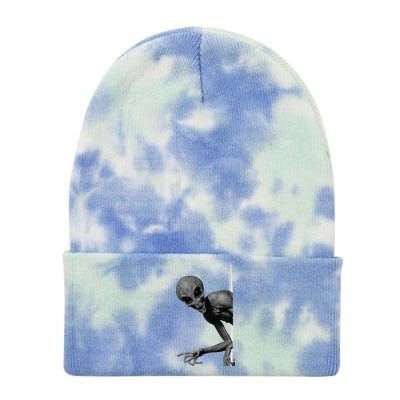 Grey Alien Peaking  Area 51 UFO Abduction Tie Dye 12in Knit Beanie