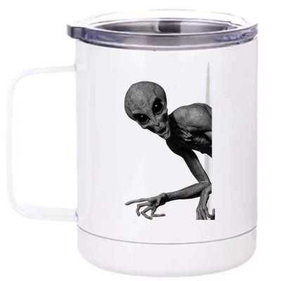 Grey Alien Peaking  Area 51 UFO Abduction 12 oz Stainless Steel Tumbler Cup