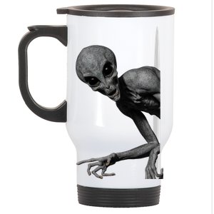 Grey Alien Peaking  Area 51 UFO Abduction Stainless Steel Travel Mug