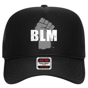 Grey BLM Fist Black Lives Matter High Crown Mesh Back Trucker Hat