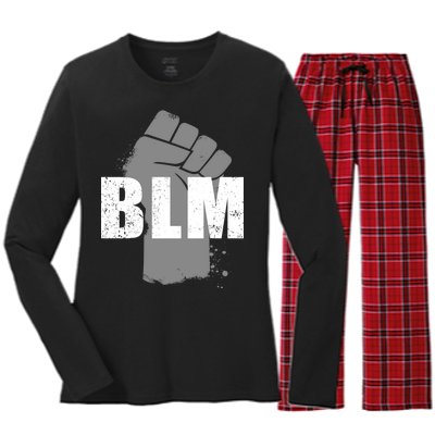 Grey BLM Fist Black Lives Matter Women's Long Sleeve Flannel Pajama Set 