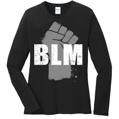 Grey BLM Fist Black Lives Matter Ladies Long Sleeve Shirt