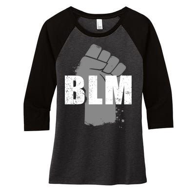 Grey BLM Fist Black Lives Matter Women's Tri-Blend 3/4-Sleeve Raglan Shirt