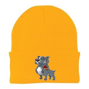 Grey Pitbull I Love Mom Knit Cap Winter Beanie