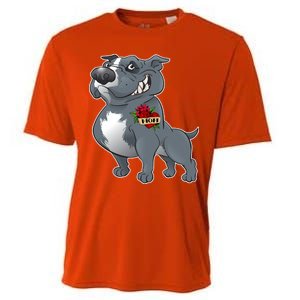 Grey Pitbull I Love Mom Cooling Performance Crew T-Shirt