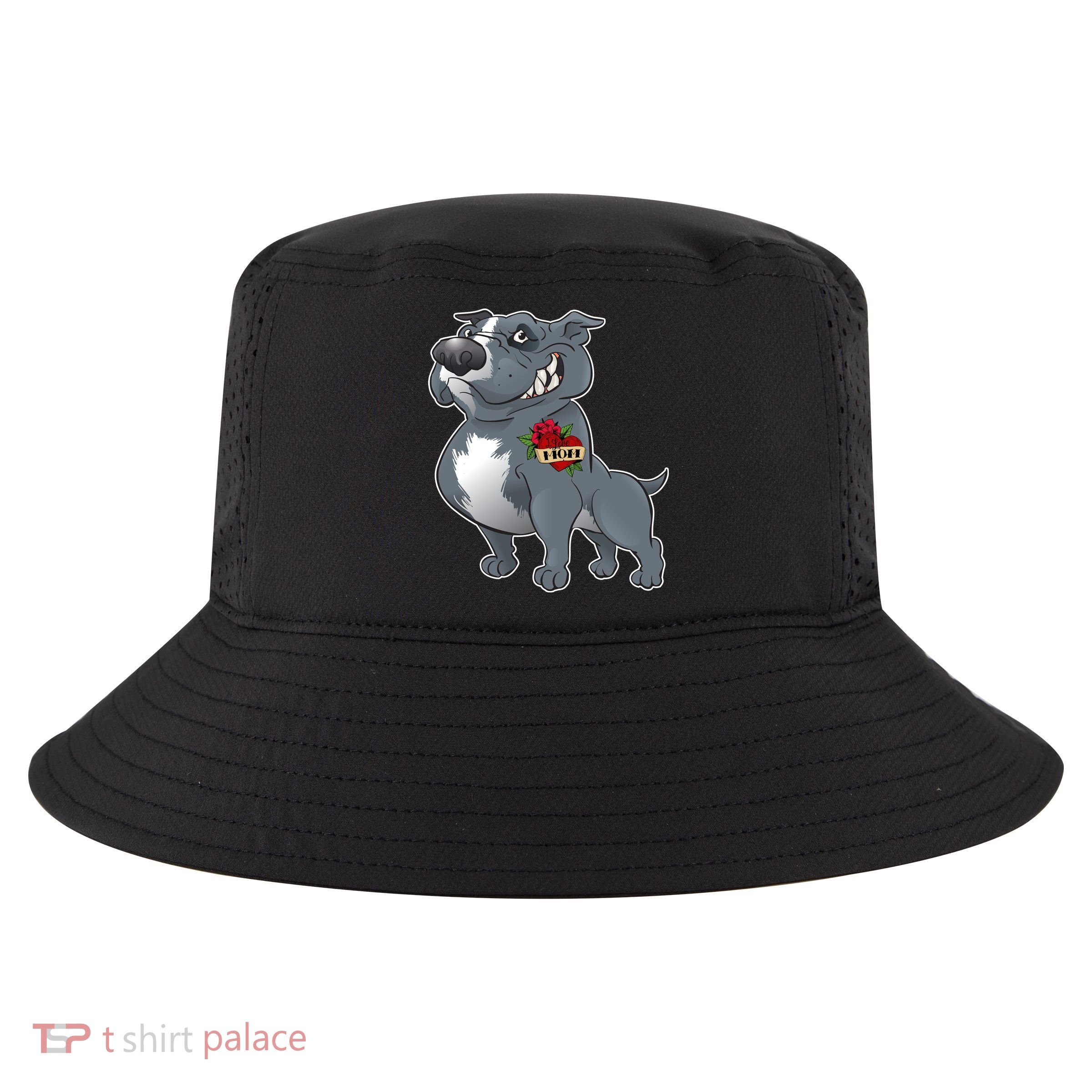 Grey Pitbull I Love Mom Cool Comfort Performance Bucket Hat