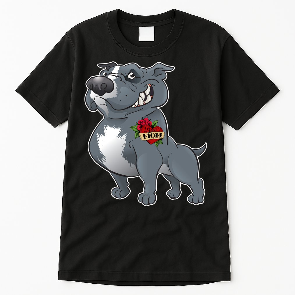 Grey Pitbull I Love Mom Tall T-Shirt