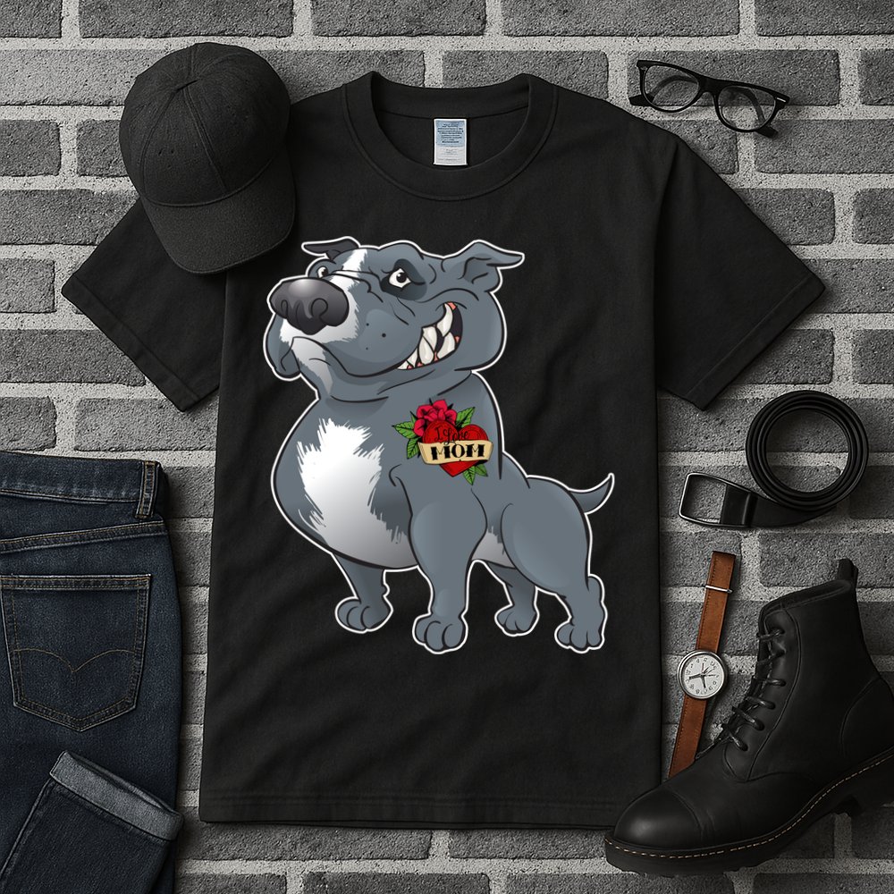 Grey Pitbull I Love Mom Tall T-Shirt