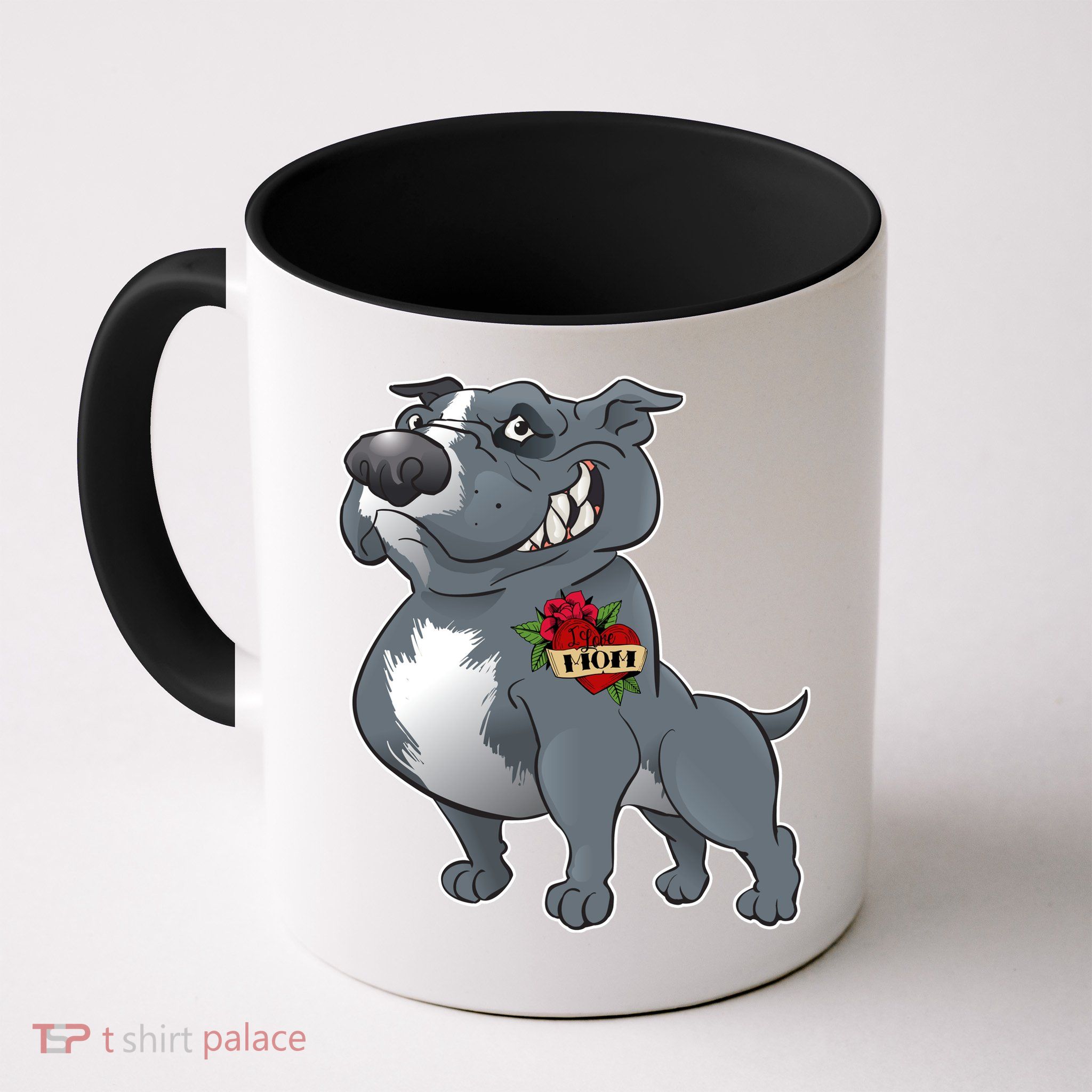 Grey Pitbull I Love Mom Mug