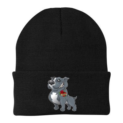 Grey Pitbull I Love Mom Beanie